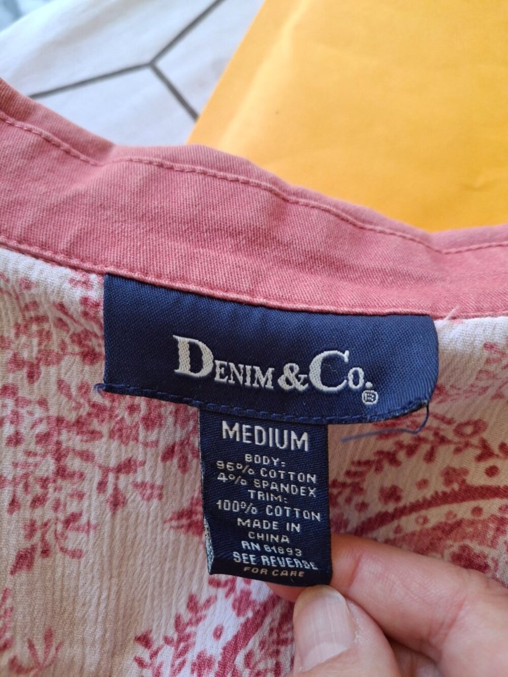 Denim & Co. Denim Jacket, Button-Front, Pockets, Botanical Print Trim, Size M - Picture 8 of 12